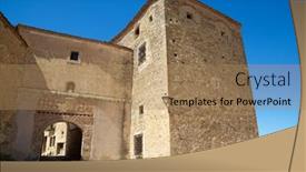  Presentation with village - PPT theme consisting of entrance-to-pedraza-village-segovia background and a coral colored foreground