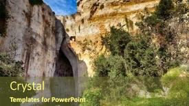  Presentation with archaeological - PPT theme consisting of entrance to the cavern known as the orecchio di dionisio ear of dionysius in the archaeological park in syracuse sicily italy background and a tawny brown colored foreground