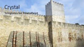  Presentation with castle - Presentation theme enhanced with entrance to the keep of the castle of san jorge lisbon portugal background and a light blue colored foreground