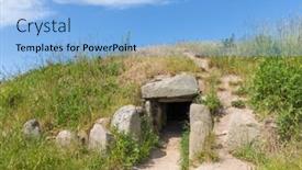  Presentation with neolithic - Presentation design consisting of entrance-to-the-neolithic-hulbjerg background and a light blue colored foreground