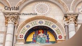  Presentation with roman catholic - PPT theme having entrance to the roman catholic background and a coral colored foreground