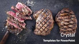  Presentation with old metal sheet roof texture - Slide deck featuring entrecote steaks on old metal background and a dark gray colored foreground