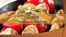  Presentation with mushrooms - PPT theme consisting of entree - chicken shish kebabs and mushrooms background and a gold colored foreground