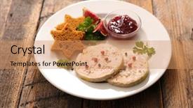  Presentation with foie - Audience pleasing PPT layouts consisting of entree - foie gras and gingerbread cake backdrop and a coral colored foreground