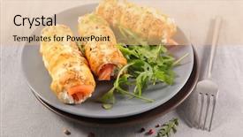  Presentation with pastry cream - Amazing PPT theme having entree - puff pastry with cream backdrop and a coral colored foreground