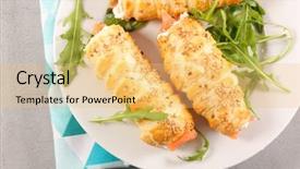  Presentation with puff pastry - Presentation theme featuring entree - puff pastry with salmon background and a yellow colored foreground