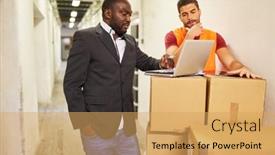  Presentation with entrepreneur - Presentation theme consisting of entrepreneur-and-warehouse-clerk background and a yellow colored foreground