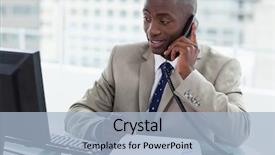  Presentation with wake up call - Presentation theme featuring entrepreneur making a phone call background and a light blue colored foreground