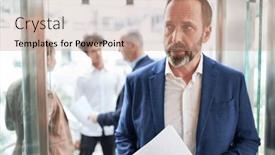  Presentation with business experience - PPT layouts featuring entrepreneur-or-thoughtful-business-consultant background and a coral colored foreground