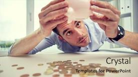  Presentation with courier business finance analysis - Presentation theme enhanced with entrepreneur poverty - business people finances crisis background and a coral colored foreground