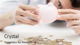  Presentation with piggy bank - Audience pleasing PPT theme consisting of entrepreneur poverty - business people finances crisis backdrop and a lemonade colored foreground