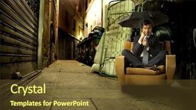  Presentation with eco friendly city - Presentation with entrepreneur poverty - businessman with umbrella sitting background and a tawny brown colored foreground