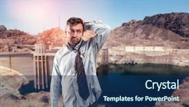  Presentation with entrepreneur - Amazing presentation design having entrepreneur poverty - injured businessman near the lake backdrop and a navy blue colored foreground