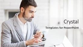  Presentation with entrepreneur - Beautiful theme featuring entrepreneur reading online information necessary backdrop and a white colored foreground