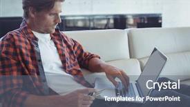  Presentation with entrepreneur - Beautiful presentation theme featuring entrepreneur shopping online with credit card at office backdrop and a gray colored foreground