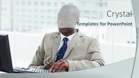  Presentation with entrepreneur - Audience pleasing slides consisting of entrepreneur-using-a-computer backdrop and a sky blue colored foreground