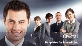  Presentation with entrepreneur - Slide set having entrepreneur - with his team behind him - people in the background are all in focus background and a dark gray colored foreground