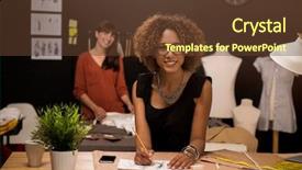  Presentation with entrepreneur - PPT theme featuring entrepreneur women and fashion designer background and a tawny brown colored foreground