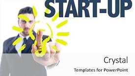  Presentation with start up business - Colorful slides enhanced with entrepreneurial leadership - business man pointing the text backdrop and a white colored foreground