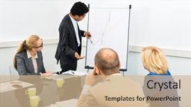  Presentation with maths graph - Colorful presentation enhanced with entrepreneurial leadership - businessman explaining graph on filpchart backdrop and a coral colored foreground