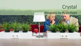  Presentation with desk - Presentation theme consisting of art vintage blurred monochrome blue background and a violet colored foreground.