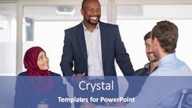  Presentation with business group meeting - Cool new presentation theme with entrepreneurs-partners-and-islamic-woman backdrop and a ocean colored foreground