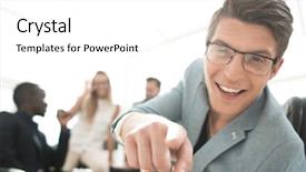  Presentation with successful - PPT theme with entrepreneurship - successful young businessman pointing background and a white colored foreground