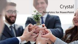  Presentation with team - Colorful slide deck enhanced with entrepreneurship green - business team shows young sprouts backdrop and a light gray colored foreground