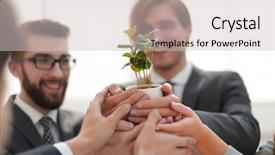  Presentation with team - Cool new theme with entrepreneurship green - business team shows young sprouts backdrop and a soft green colored foreground