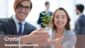  Presentation with seedling - Amazing slide deck having entrepreneurship green - two young businessmen show backdrop and a coral colored foreground