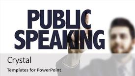  Presentation with public speaking - Colorful slide set enhanced with entrepreneurship skills - business man pointing the text backdrop and a light gray colored foreground