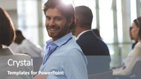  Presentation with happy trails - PPT theme consisting of entrepreneurship skills - portrait of happy young caucasian background and a light blue colored foreground