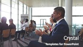  Presentation with diverse business people - Beautiful PPT theme featuring entrepreneurship skills - side view of diverse business backdrop and a dark gray colored foreground