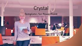  Presentation with worried young female college student - Beautiful slides featuring entreprenure thinking - young female entrepreneur working backdrop and a  colored foreground