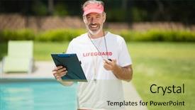  Presentation with coach - PPT theme having entretien m nager - portrait of swim coach holding background and a yellow colored foreground