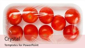  Presentation with tomato - PPT theme consisting of packaging - tomato in vacuum packing isolated background and a coral colored foreground