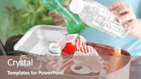  Presentation with bin - Cool new theme with metal container garbage household - young woman throwing plastic bottle backdrop and a coral colored foreground