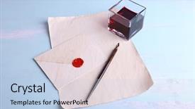  Presentation with ink - PPT theme consisting of envelope with pen and ink background and a  colored foreground