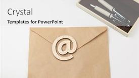  Presentation with mail - PPT theme enhanced with envelope-with-pen-and-wood background and a light gray colored foreground