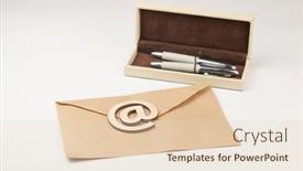  Presentation with mail - Colorful slide deck enhanced with envelope-with-pen-and-wood backdrop and a lemonade colored foreground