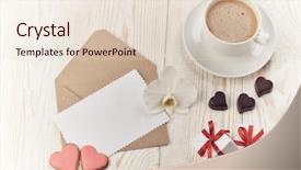  Presentation with gift card envelope - Beautiful PPT theme featuring envelopes - cup of coffee cookies backdrop and a lemonade colored foreground