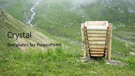  Presentation with bin - Beautiful PPT theme featuring enviornmental degradation - grabage bin in the mountains backdrop and a seafoam green colored foreground