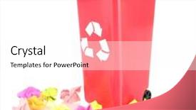  Presentation with recycling - Cool new PPT theme with enviornmental degradation - recycling bin with papers isolated backdrop and a  colored foreground