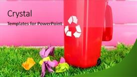  Presentation with bin - Slide set having enviornmental degradation - recycling bin with papers background and a  colored foreground