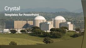  Presentation with plant nuclear - Slide deck with enviroment - almaraz nuclear power plant background and a gray colored foreground