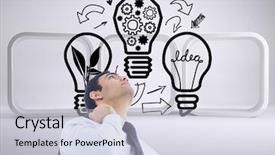  Presentation with businessman standing on maze - Slide deck with enviroment - composite image of unsmiling businessman background and a lemonade colored foreground