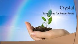  Presentation with sky rainbow - Cool new presentation theme with enviroment - hand with a plant backdrop and a light blue colored foreground