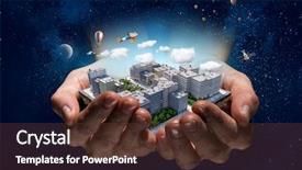  Presentation with development - Colorful slide set enhanced with enviroment - new development project mixed media backdrop and a tawny brown colored foreground