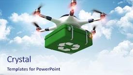  Presentation with recycle - Beautiful PPT theme featuring enviroment - recycle green drone 3d image backdrop and a sky blue colored foreground