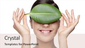  Presentation with green building materials - Slide set featuring enviroment - smiling female hiding behind green background and a lemonade colored foreground